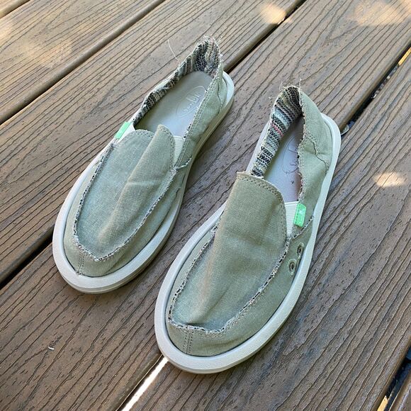 Sanuk Donna Hemp Side Walk Surfer Slip-Ons Women's 7 Color Green - Picture 1 of 6